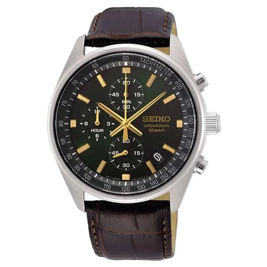 Seiko SSB385P1 Core Chronograph Green Dial 41.5mm Leather Strap Men's Watch