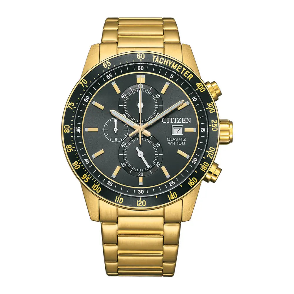 Citizen Quartz Chronograph AN3682-54E Black Dial Gold-Tone 44mm Stainless Steel Men's Watch