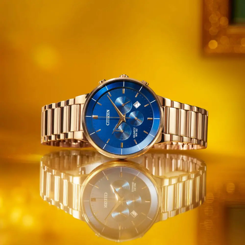 Citizen Quartz Chronograph AN8223-54L Blue Dial Rose Gold-Tone Stainless Steel Men's Watch