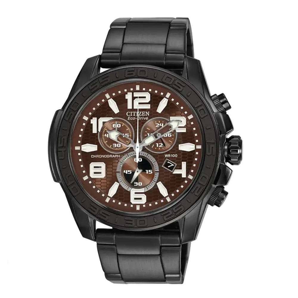 Citizen Eco-Drive Chronograph Eco-Drive AT2275-56X Brown Dial Black IP 48mm Stainless Steel Men's Watch
