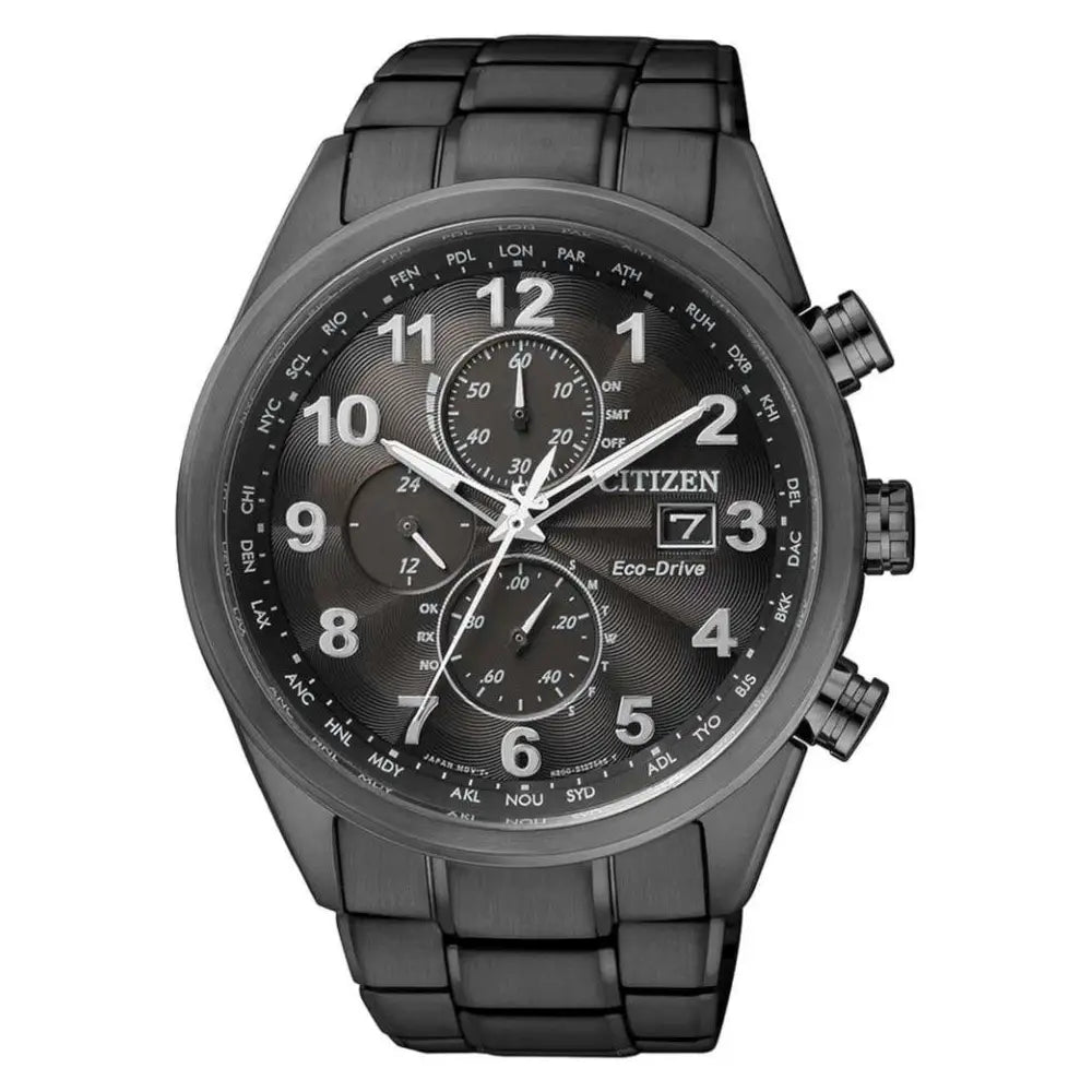 Citizen Chronograph Eco-Drive AT8105-53E Radio Control Black Dial 43mm Stainless Steel Men's Watch