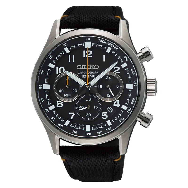 Seiko SSB449P1 Chronograph Quartz Black Dial 43mm Nylon Strap Men's Watch
