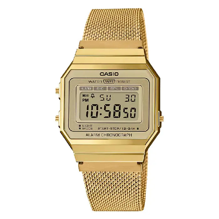 Casio Vintage Digital A700WMG-9ADF Gold Dial Stainless Steel Unisex Watch