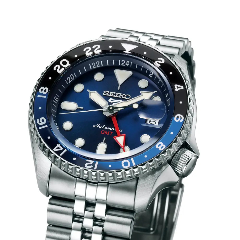 Seiko 5 Sports SBSC003 (SSK003) Automatic GMT "Batman" Blue Dial 42.5mm Stainless Steel Men's Watch