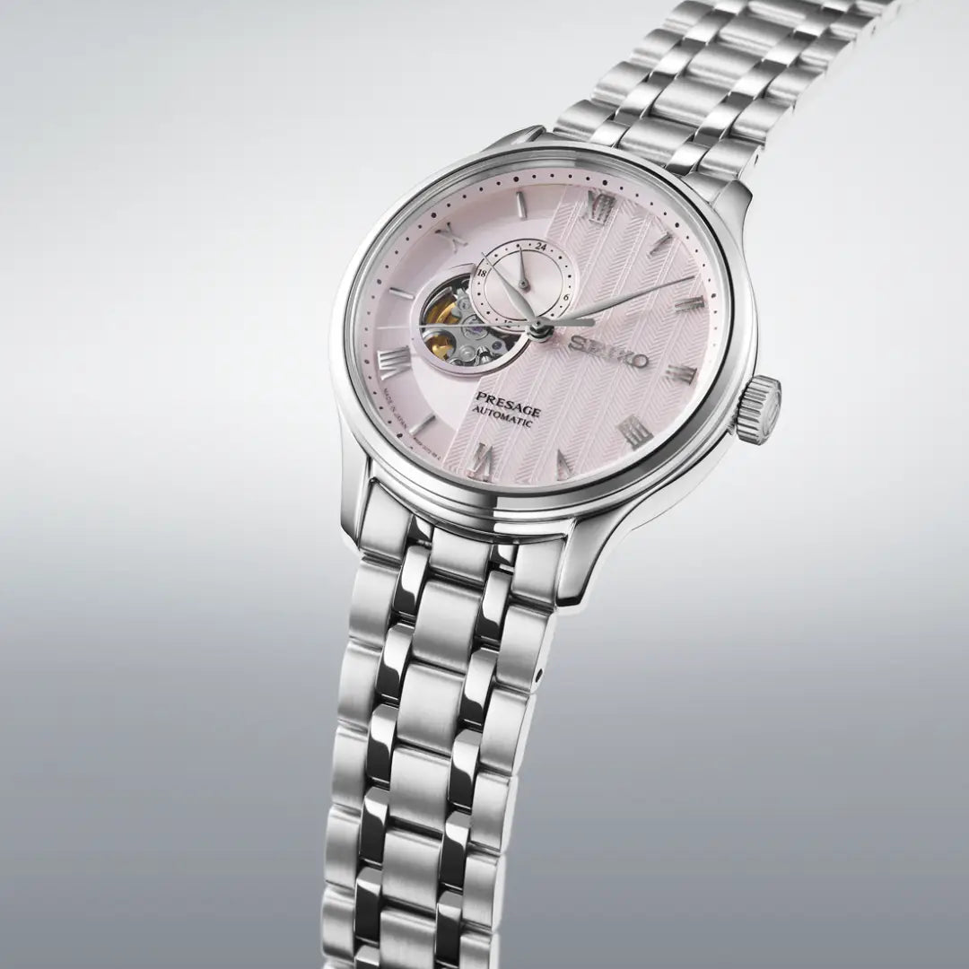 Seiko Presage SSA465 Automatic Open Heart "Japanese Garden" Pink Dial 41.8mm Stainless Steel Men's Watch