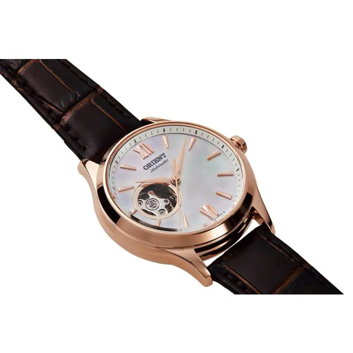 Orient Contemporary RA-AG0022A Automatic Open Heart "Bambino Open Heart" White Dial 35.6mm Leather Strap Women's Watch