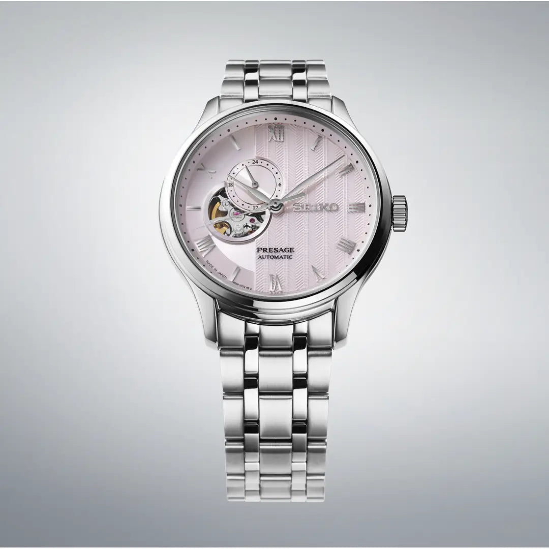 Seiko Presage SSA465 Automatic Open Heart "Japanese Garden" Pink Dial 41.8mm Stainless Steel Men's Watch