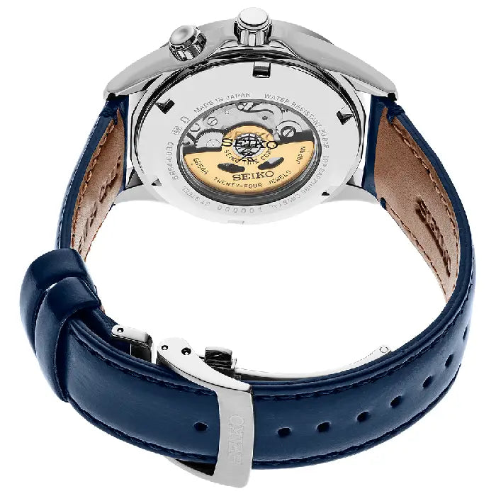 Seiko Prospex SPB377J1 Automatic GMT Alpinist Watch Blue Dial 39.5mm Leather Strap Men's Watch