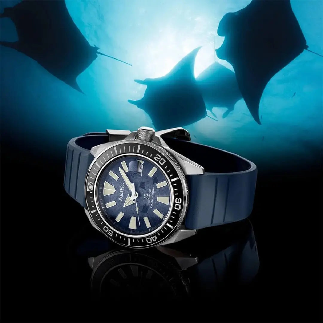 Seiko Prospex SRPF79 Automatic Diver Limited Edition "King Samurai Manta Ray" Blue Dial 43.8mm Silicone Strap Men's Watch