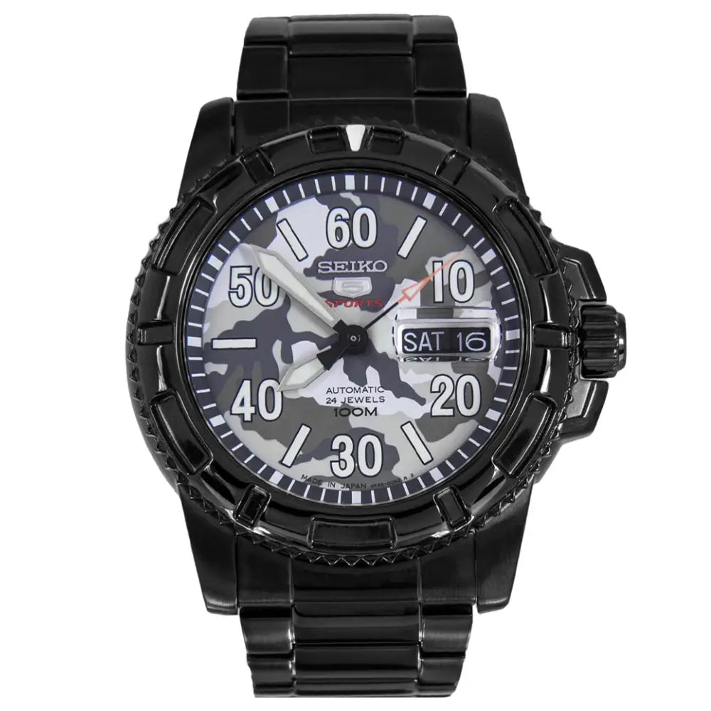 Seiko 5 Sports SRP225J1 Automatic Analog Black Camouflage 44mm Stainless Steel Men's Watch