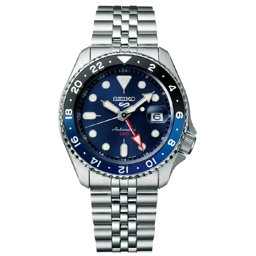 Seiko 5 Sports SBSC003 (SSK003) Automatic GMT "Batman" Blue Dial 42.5mm Stainless Steel Men's Watch