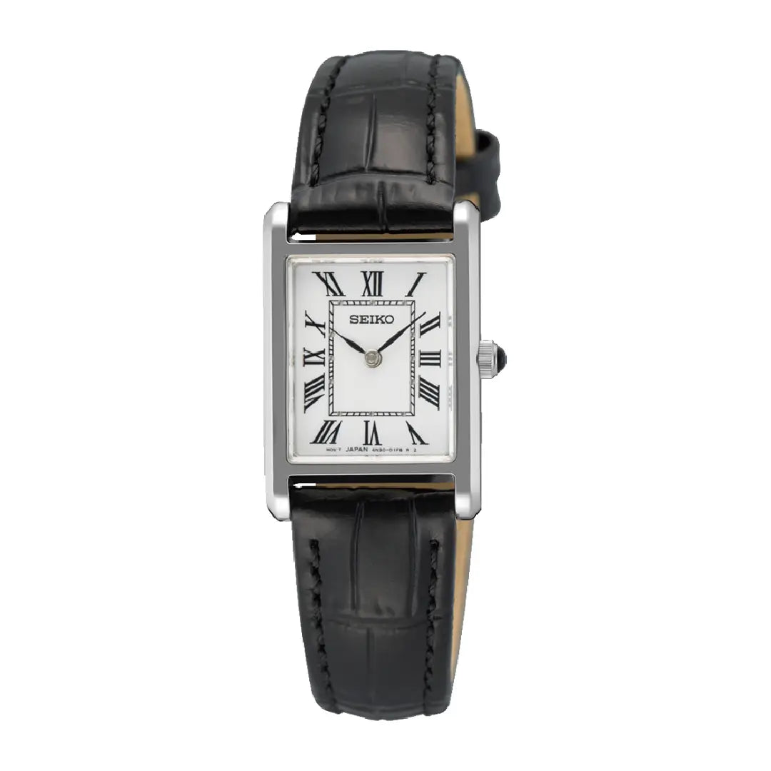 Seiko Conceptual SWR107P1 (Seiko Tank) Rectangular Case White Dial 19.6mm Leather Strap Women's Watch