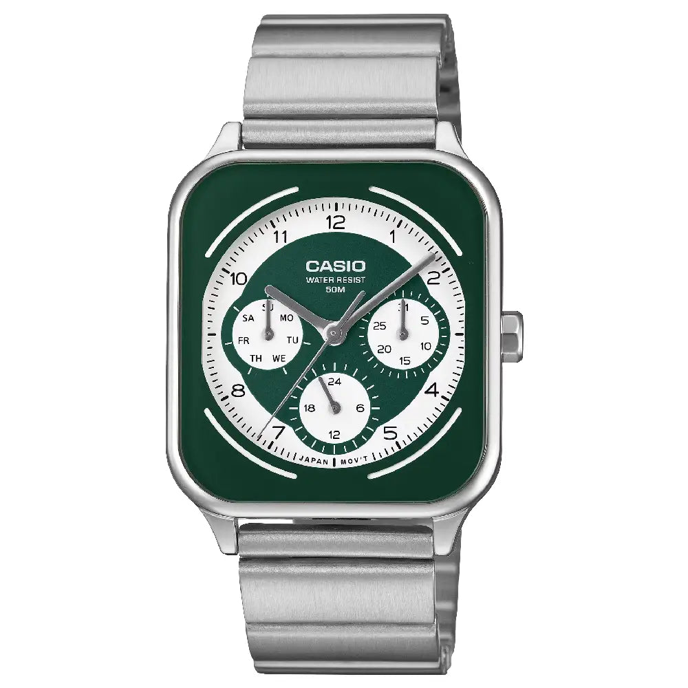 Casio Classic Analog Multi-Dial MTP-M307D-3B Green Dial Stainless Steel Men's Watch