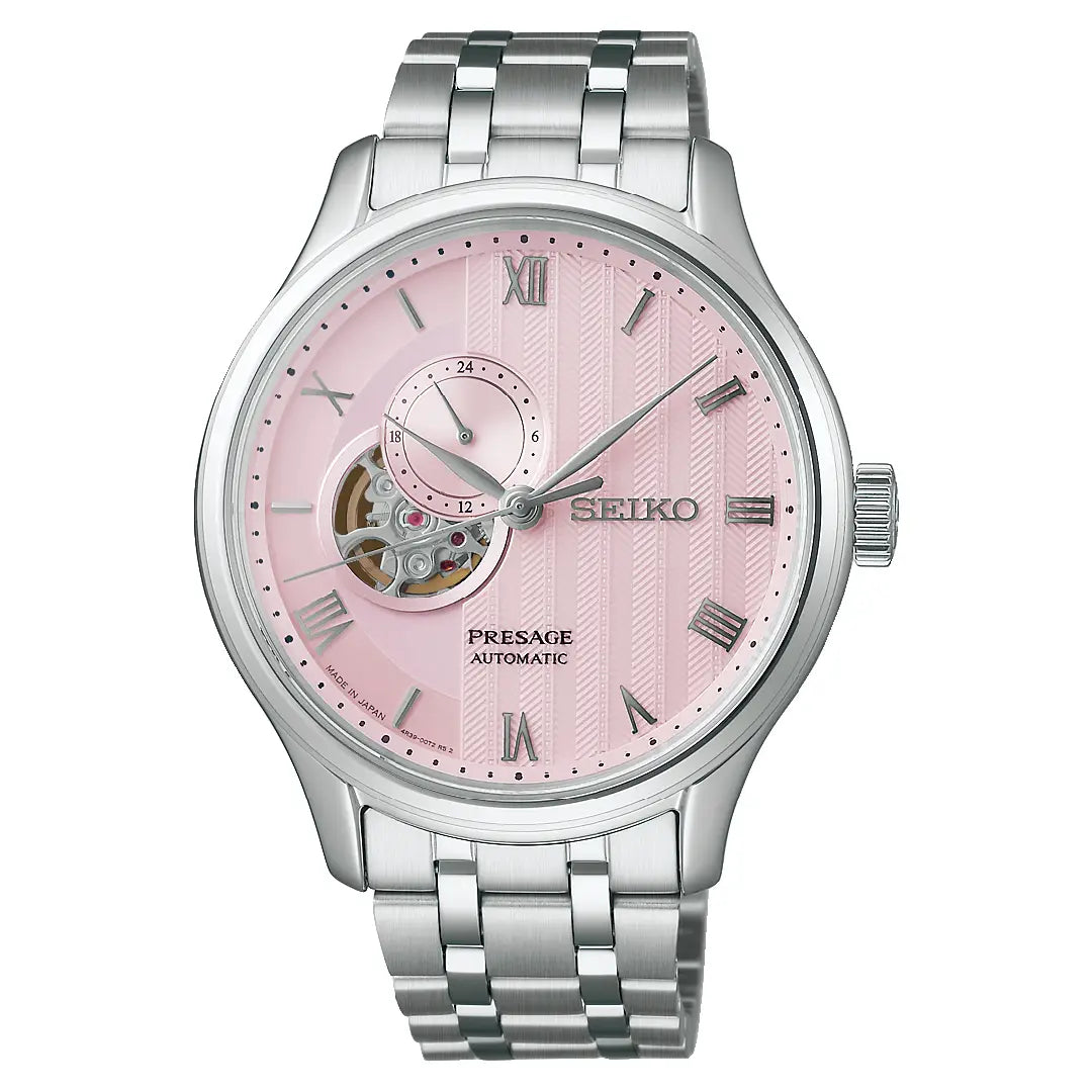 Seiko Presage SSA465 Automatic Open Heart "Japanese Garden" Pink Dial 41.8mm Stainless Steel Men's Watch