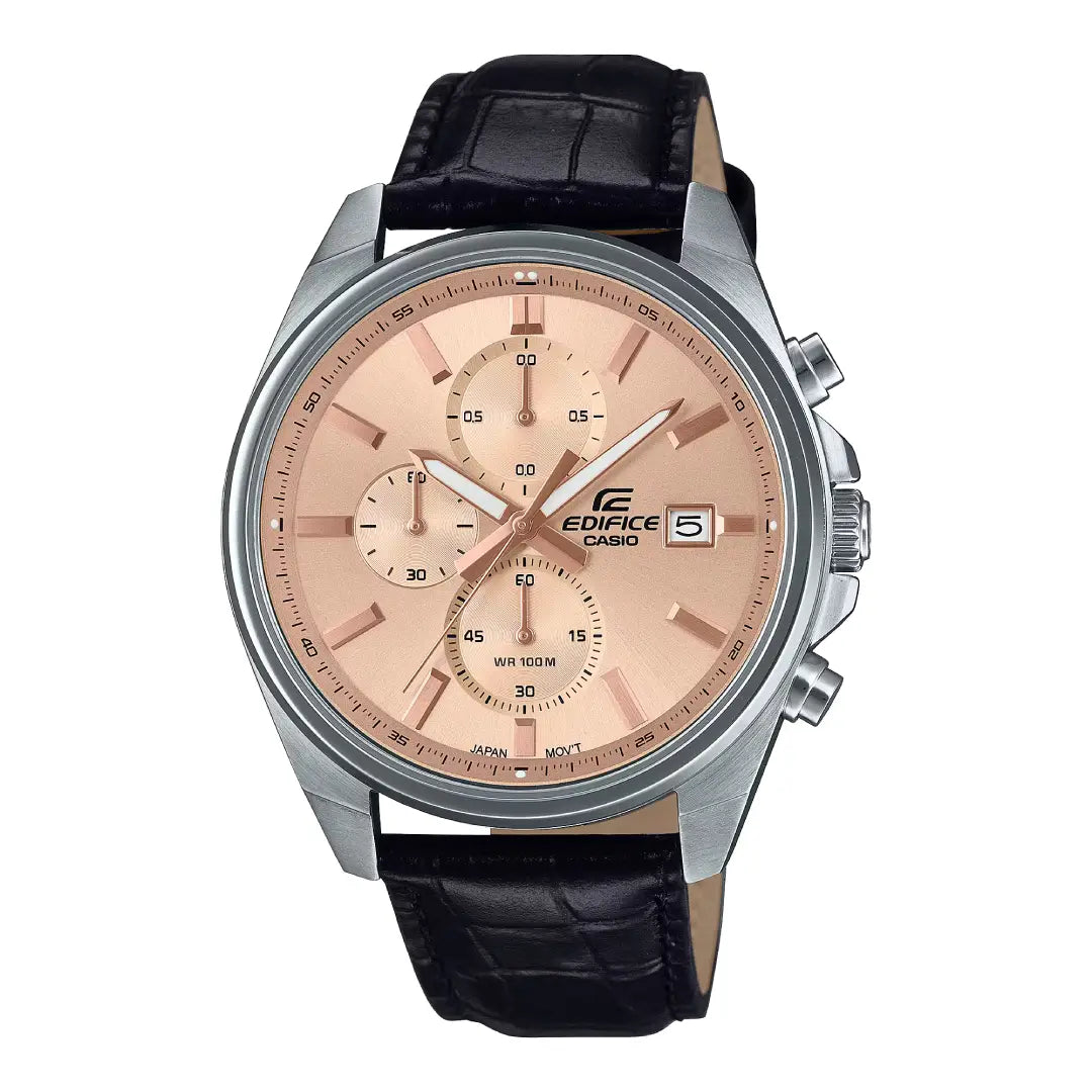 Casio Edifice Chronograph EFV-610EL-5AUDF Cream Dial 43.8mm  Leather Strap Men's Watch