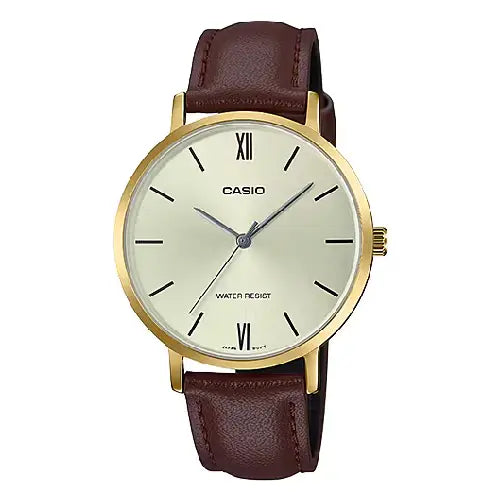 Casio Enticer Ladies Analog LTP-VT01GL-9BUDF Gold Dial Leather Strap Women's Watch