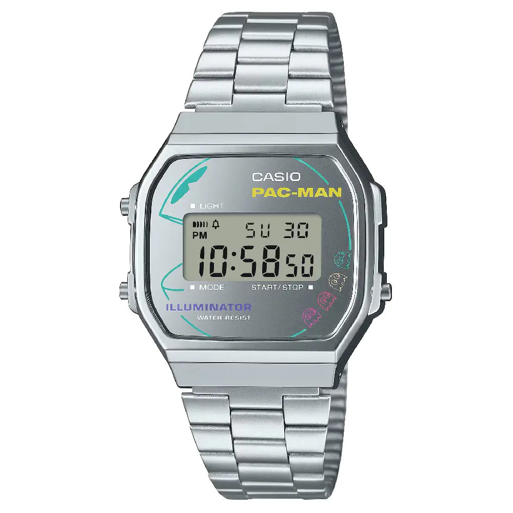 Casio Vintage Digital A168WEPC-7ADR PAC-MAN Graphics Dial Stainless Steel Unisex Watch