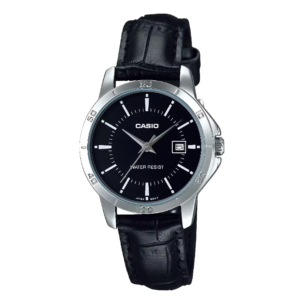 Casio Standard Analog LTP-V004L-1AUDF Black Dial Leather Strap Women's Watch