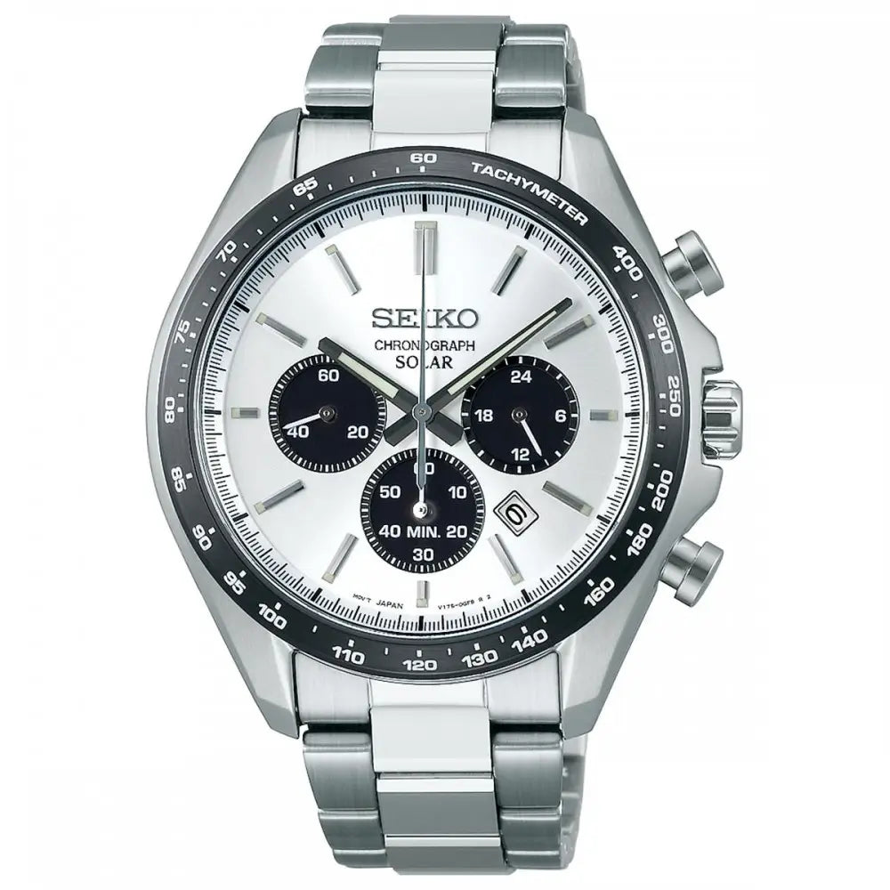 Seiko SBPY165 Solar Chronograph Panda White Dial Watch – MonaWatch