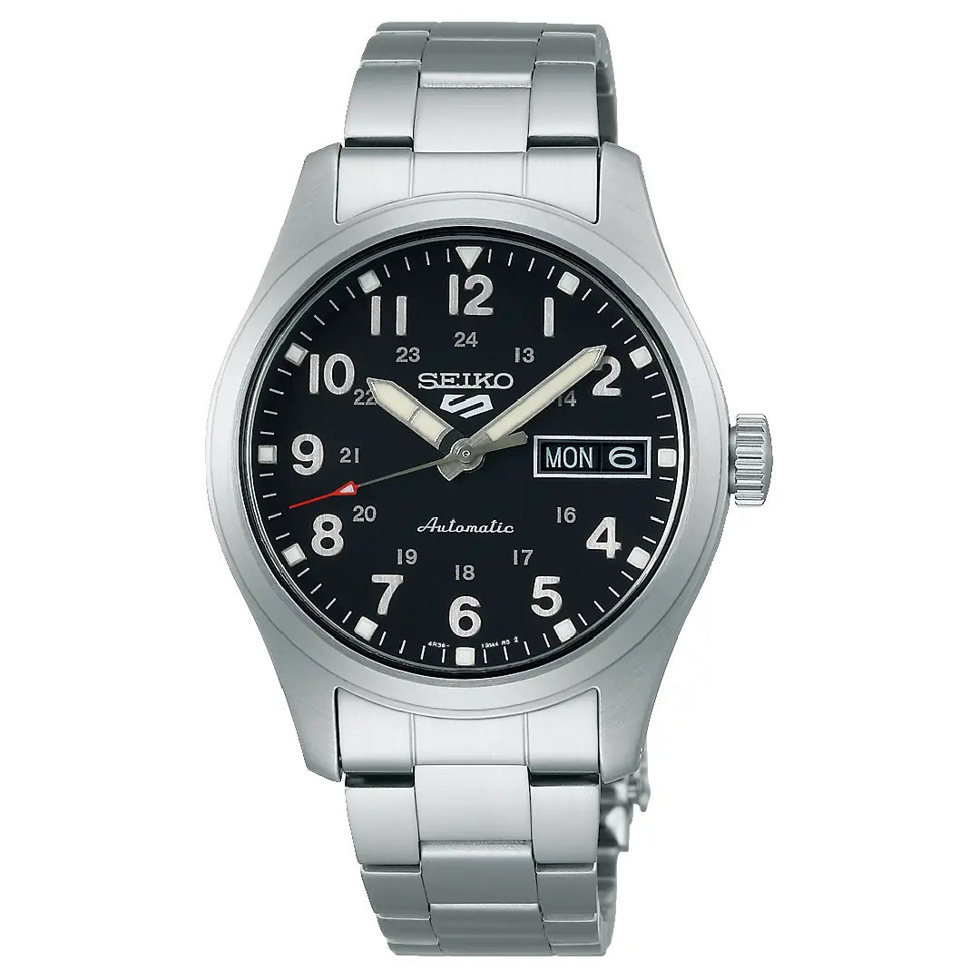 Seiko 5 Sports SRPJ81 Automatic Field Watch "Mid-Field" Black Dial 36.4mm Stainless Steel Men's Watch