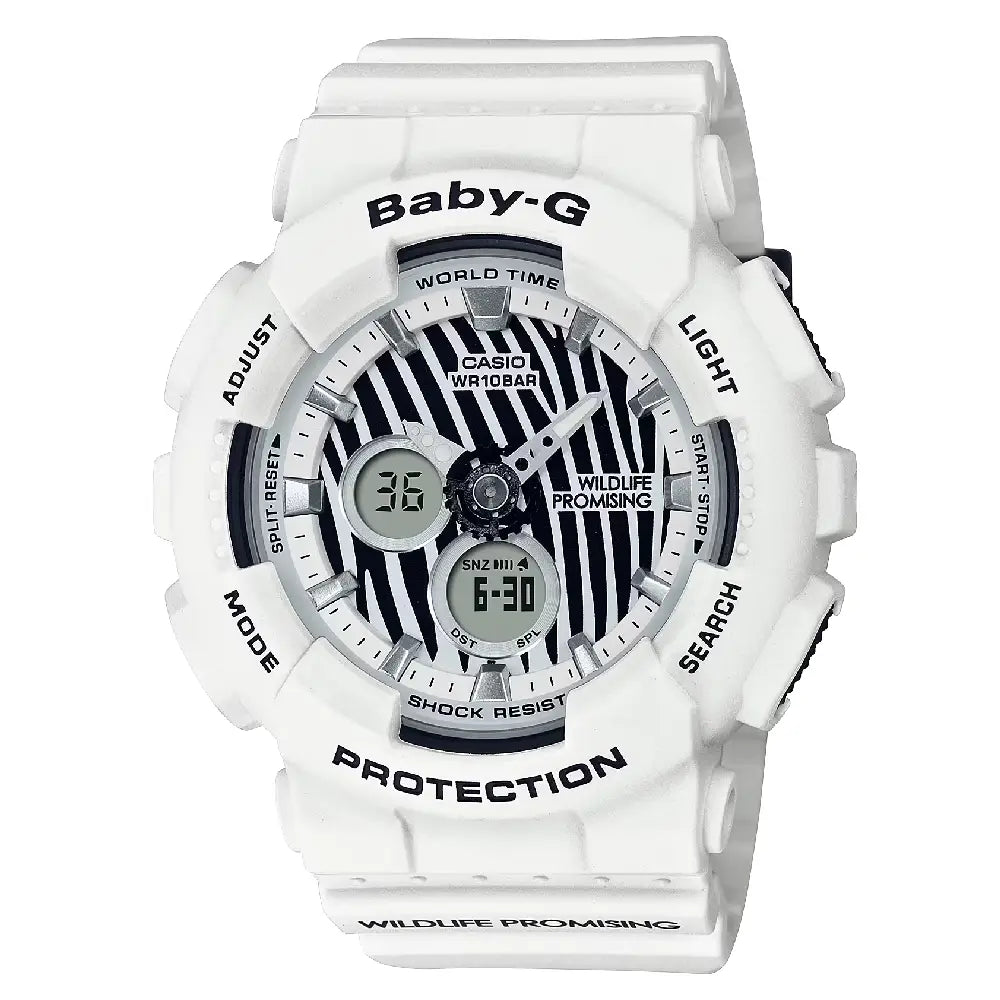 Casio Baby-G BA-120WLP-7A Analog-Digital White Zebra Print Dial Resin Strap Unisex Watch