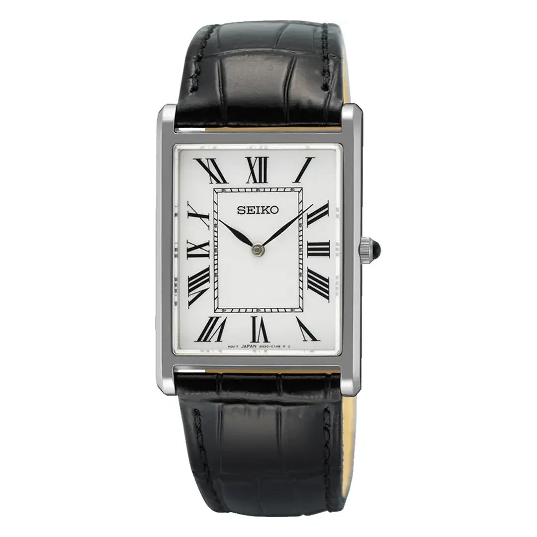 Seiko Conceptual  SWR103P1 (Seiko Tank) Rectangular Case White Dial 27.2mm Leather Strap Men's Watch