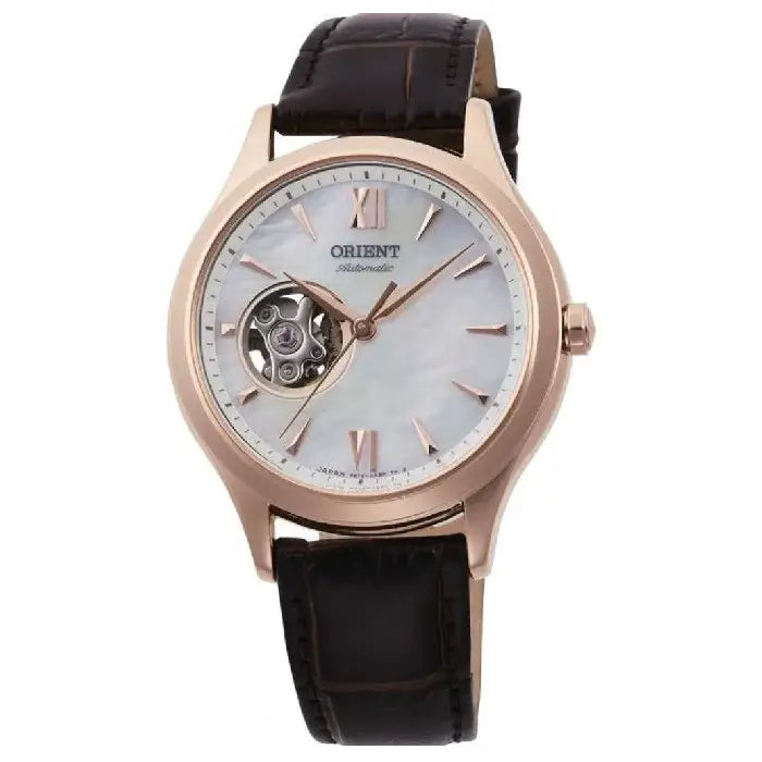 Orient Contemporary RA-AG0022A Automatic Open Heart "Bambino Open Heart" White Dial 35.6mm Leather Strap Women's Watch