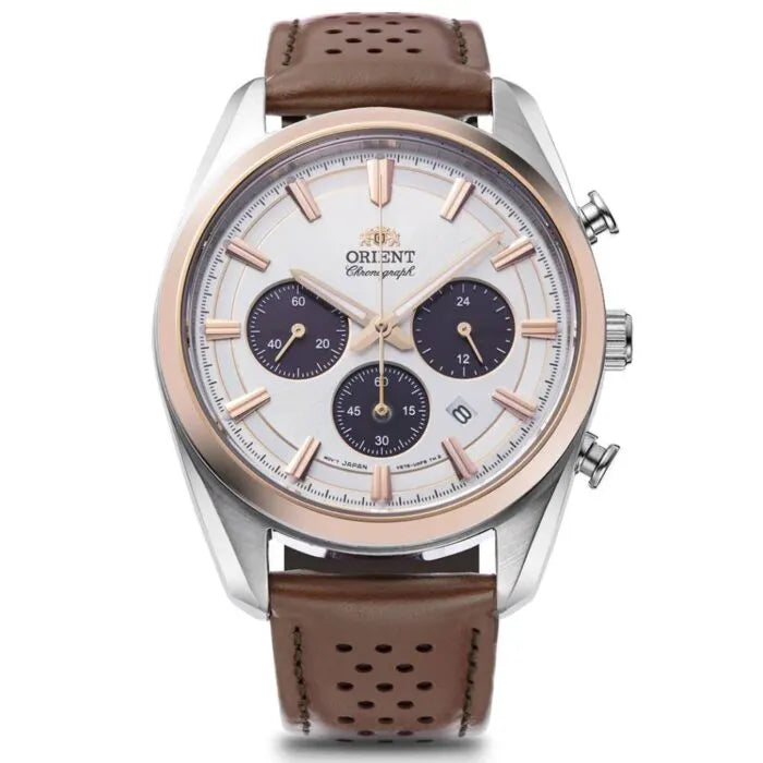 Orient RA-TX0306S Solar Chronograph Panda Dial Leather Strap Men's Watch