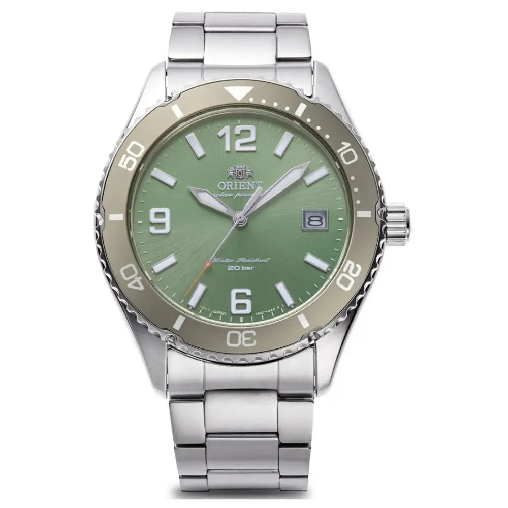 Orient Sports Solar Quartz RA-WJ0001E10B Green Dial 39.9mm Stainless Steel Bracelet Men's Watch