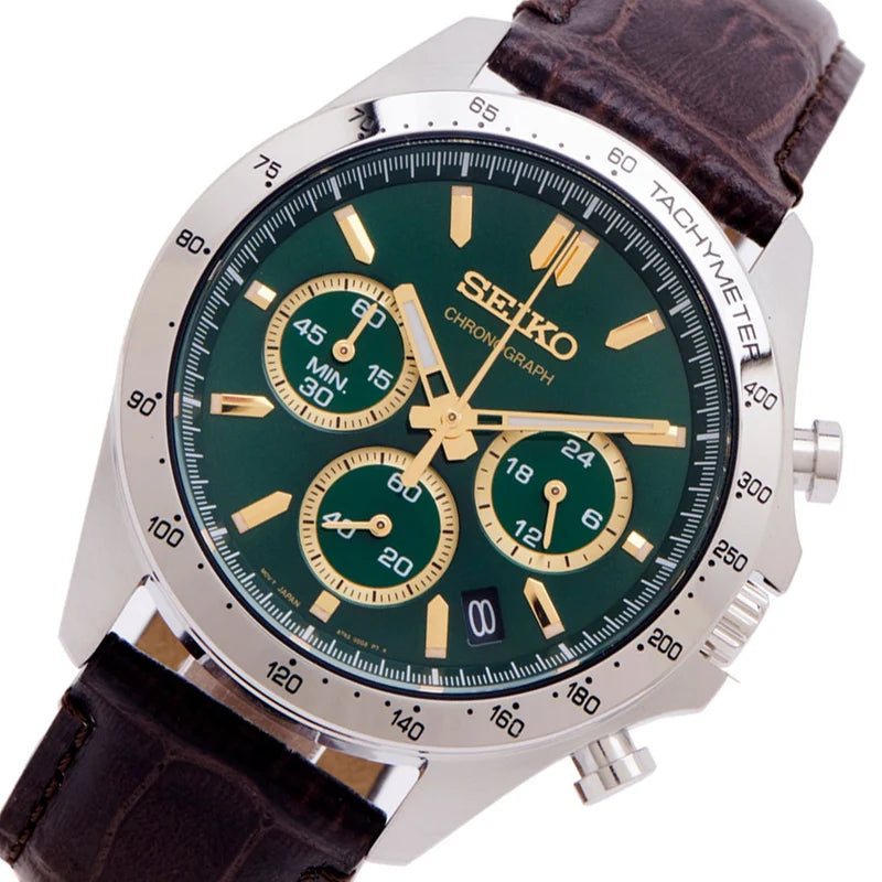 Seiko Spirit Chronograph SBTR017 Green Dial 39.8mm Leather Strap Men's Watch