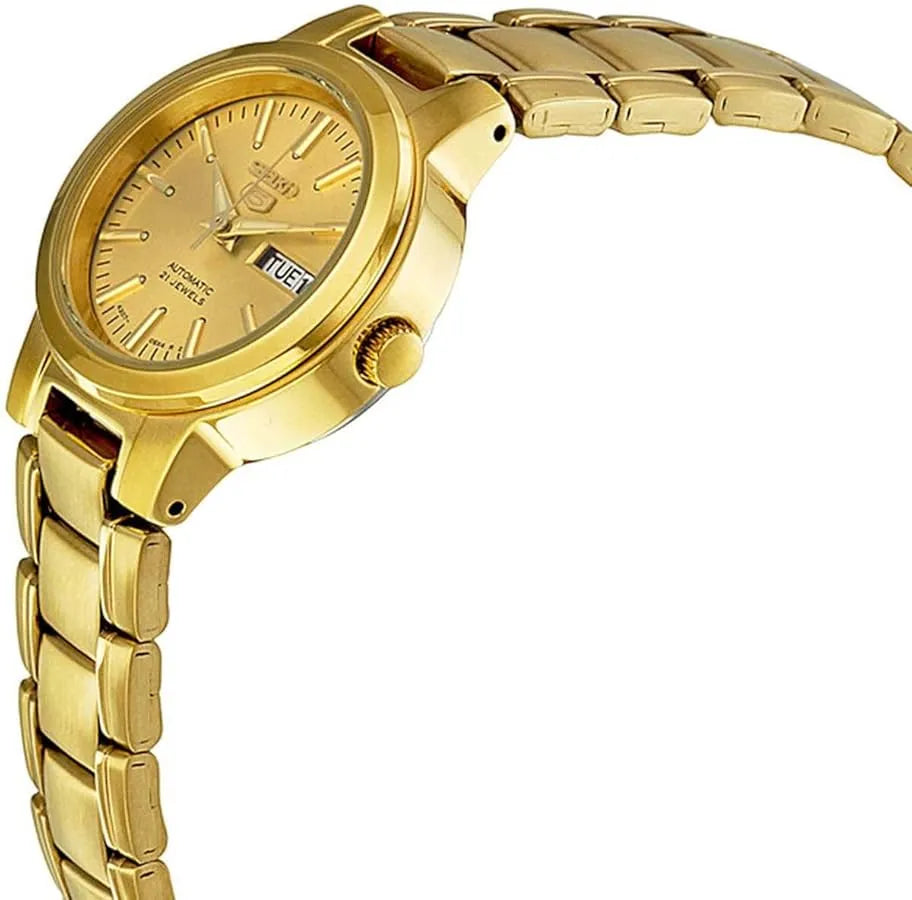 Seiko 5 SYME46K1 21 Jewels Automatic Gold Dial 24mm Stainless Steel Ladies Watch