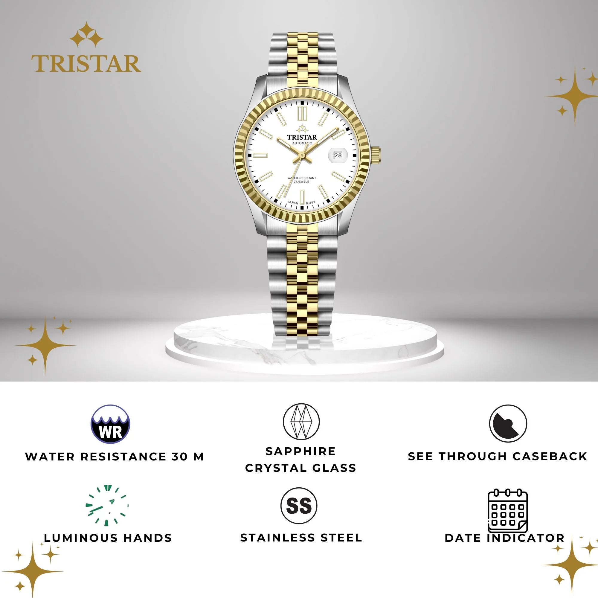 Tristar RD-Series Automatic White Dial 40mm Stainless Steel Men's Watch - RD31WM2TM02