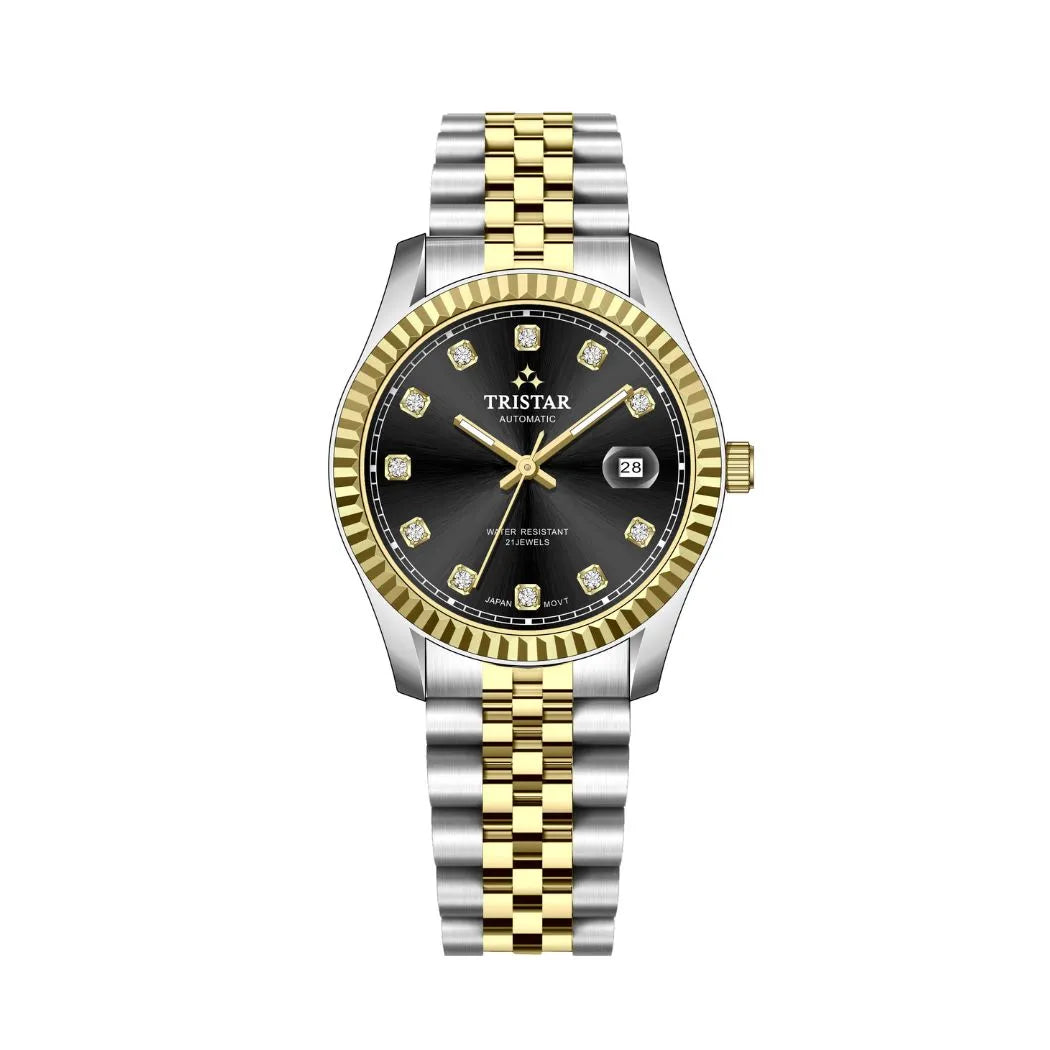 Tristar RD-Series Automatic Black Stone Dial 40mm Stainless Steel Men's Watch - RD41BM2TM02