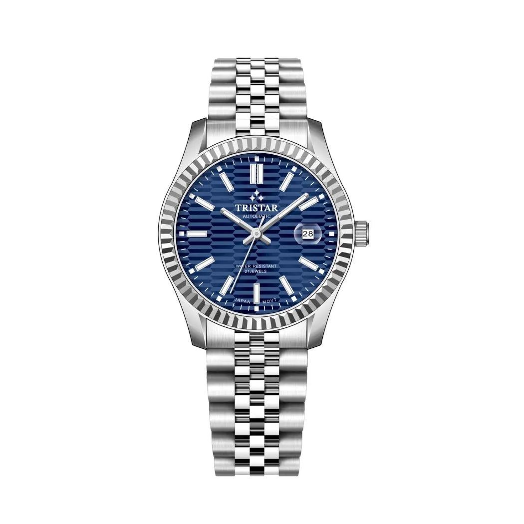 Tristar Automatic Fluted Motif Navy Blue Dial 40mm Stainless Steel Men's Watch -  RM31DMSSM02