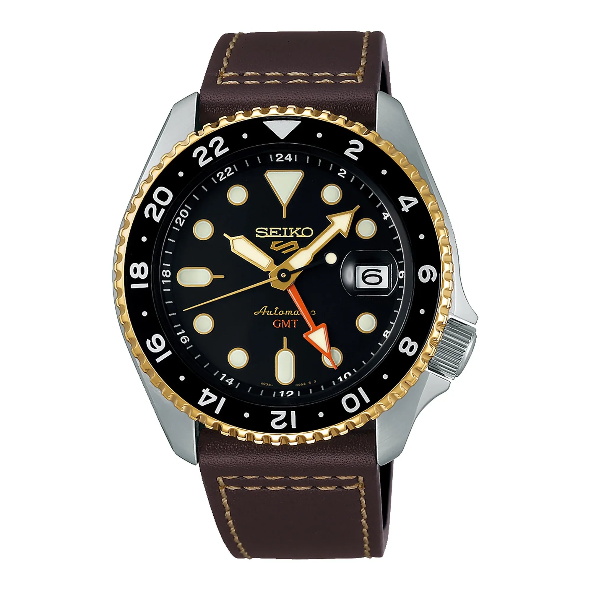 Seiko 5 Sports SSK036K1 GMT In Mocha Leather 42.5mm Strap Men's Watch