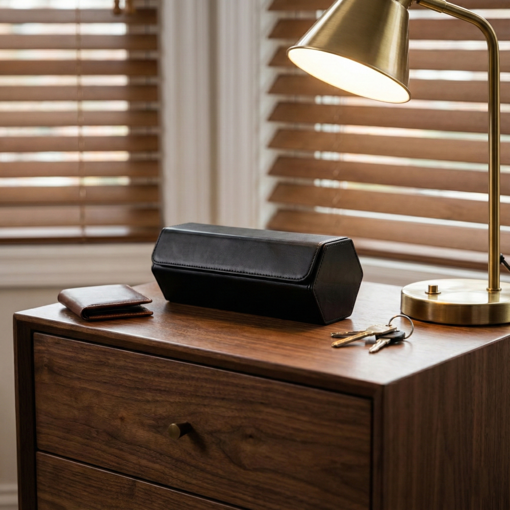 Hexagonal Premium Leather Watch Roll - 3 Slots