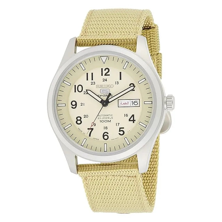 Seiko 5 Sports Military 42 Automatic SNZG07J1 Cream Dial Nylon Strap Men's Watch