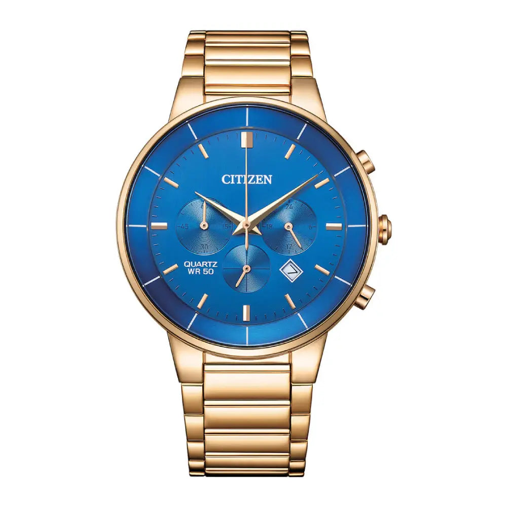 Citizen Quartz Chronograph AN8223-54L Blue Dial Rose Gold-Tone Stainless Steel Men's Watch