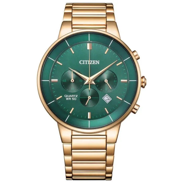 Citizen Quartz Chronograph AN8223-54X Green Dial Rose Gold-Tone Stainless Steel Men's Watch
