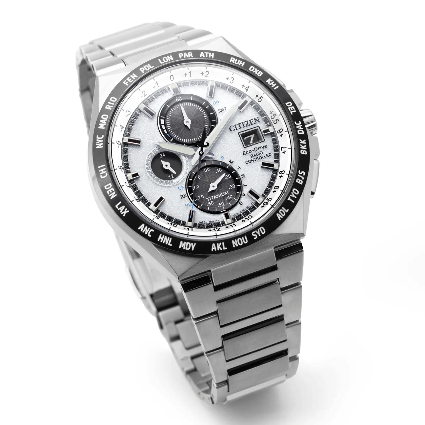 Citizen Eco-Drive Chronograph AT8238-84A Radio-Controlled White Dial Titanium Men's Watch
