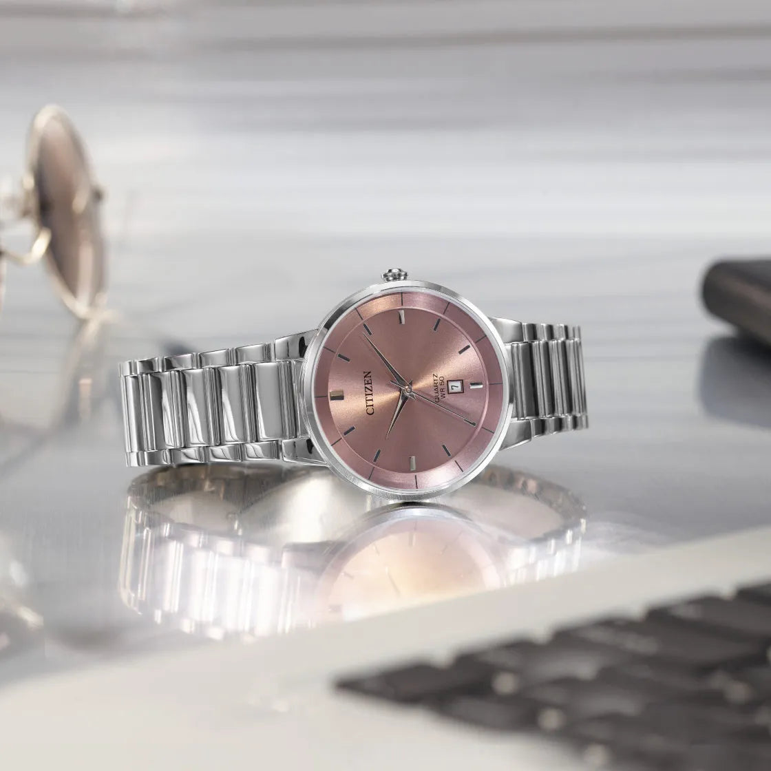 Citizen Quartz BI5120-51Z Analog Pink Dial Stainless Steel Men's Watch