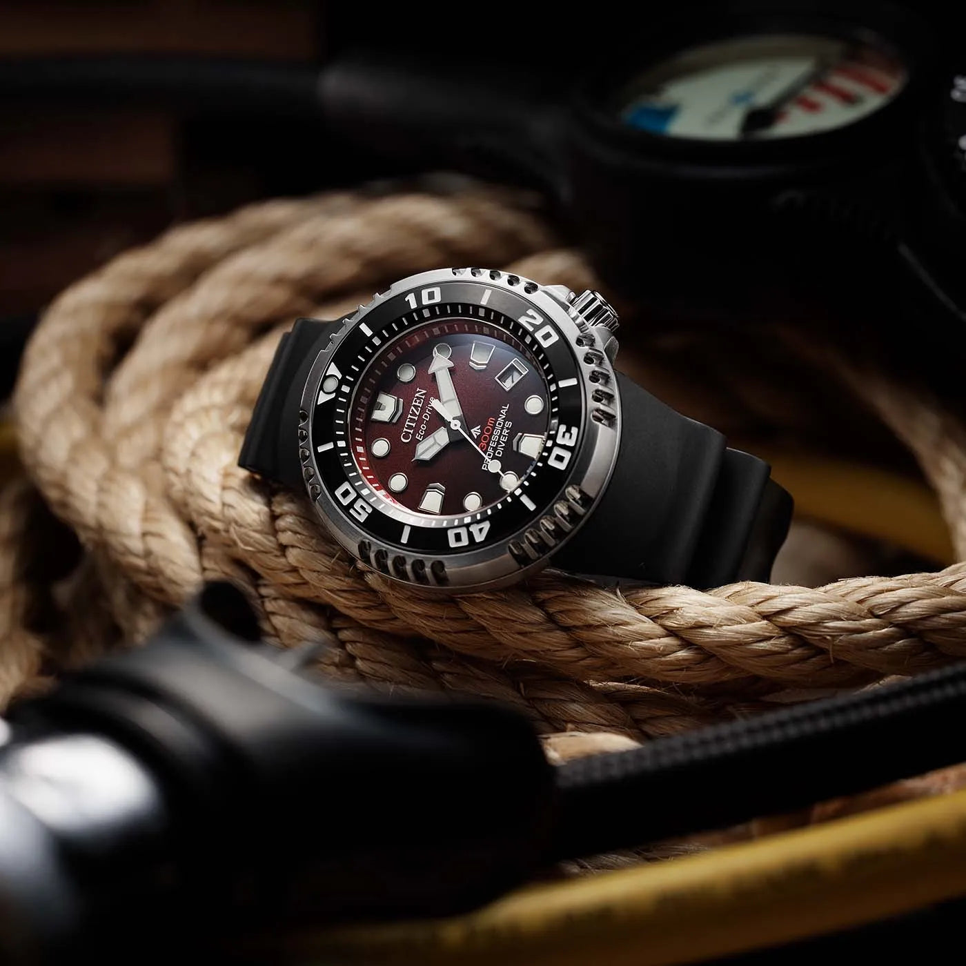 Citizen Promaster Marine Diver BN1024-01Z Eco-Drive 300M Saturation Diver Red Dial  Rubber Strap Men's Watch