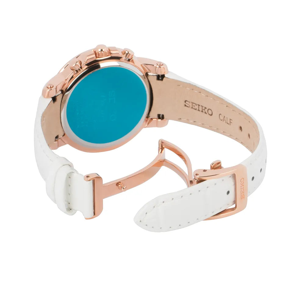 Seiko Premier SNDV66P1 Chronograph White Dial Leather Strap Women's Watch