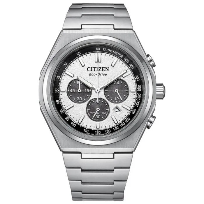 Citizen Zenshin Chronograph Eco-Drive CA4610-85A Silver Tone Dial Titanium Men's Watch
