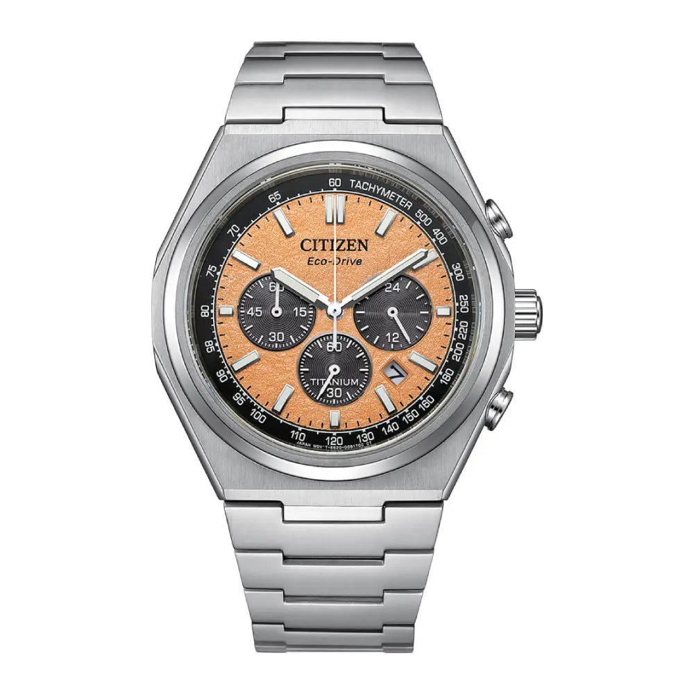 Citizen Zenshin Chronograph Eco-Drive CA4610-85Z Salmon Dial Titanium Men's Watch