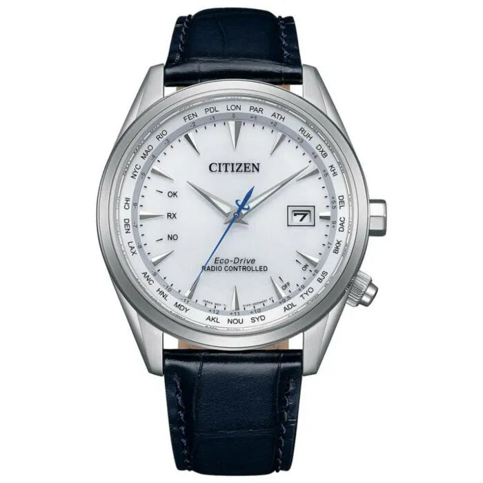 Citizen Radio-Controlled Eco-Drive CB0270-10A White Dial Leather Strap Men's Watch