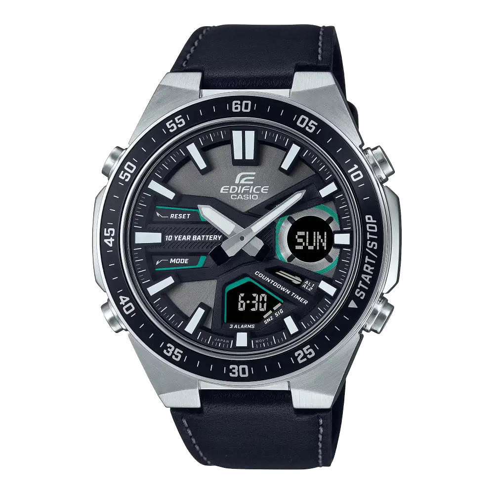 Edifice EFV-C110L-1AVDF Black Dial Leather Band Men's Watch