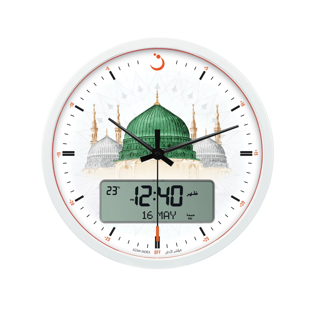 Al Fajr CR-23M Wall Clock Analog & Digital Display White