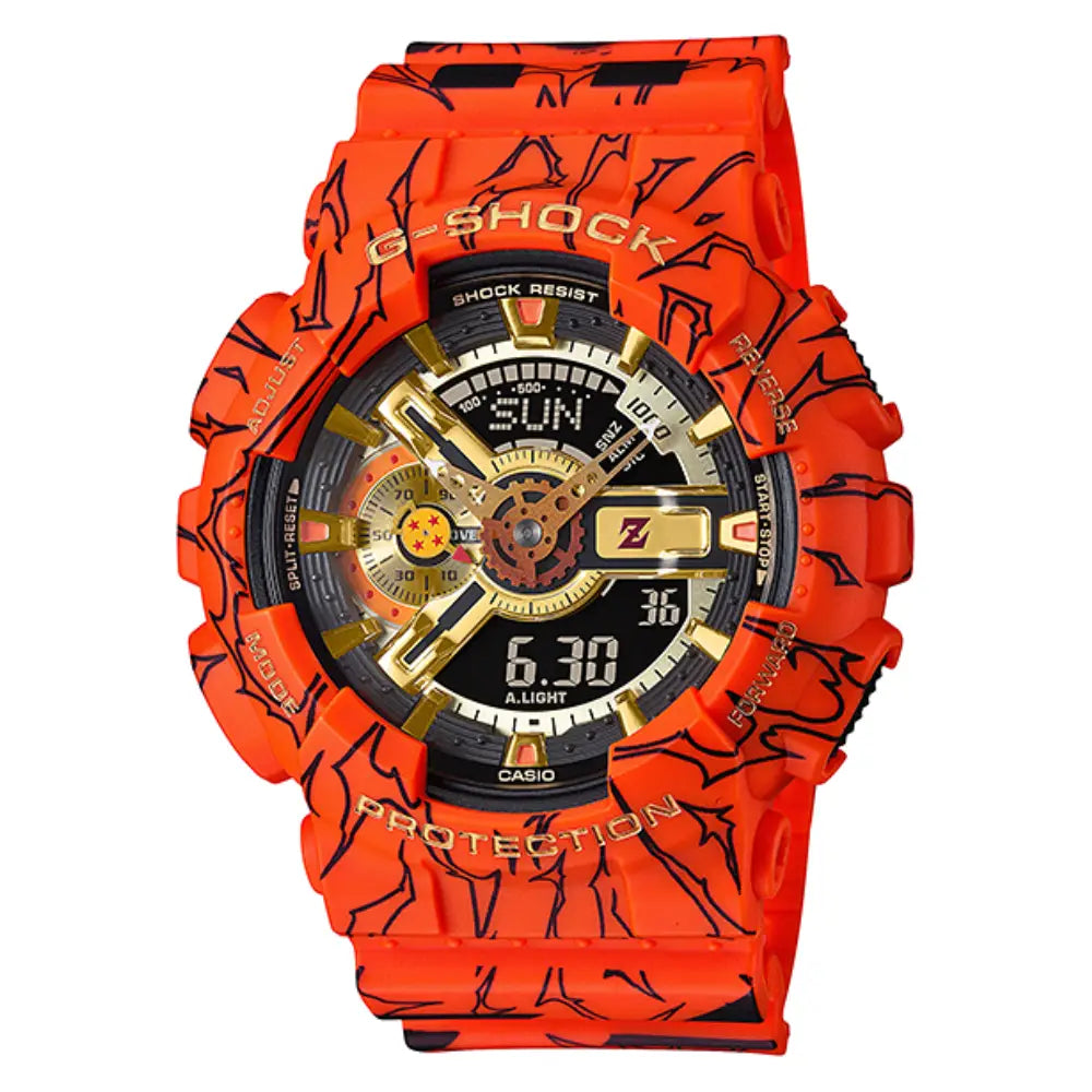 Casio G-Shock Dragon Ball Z Collab GA-110JDB-1A4JR Black Dial Orange Resin Men's Watch