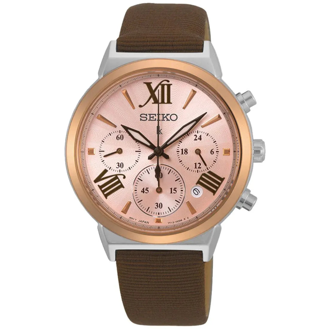 Seiko SRWZ68P1 Lukia Rare Sapphire Crystal Rose Gold Dial Leather Ladies Watch